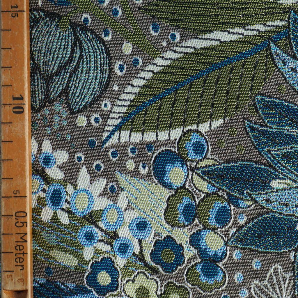 Dekostoff Jacquard Blüten türkis beige grün